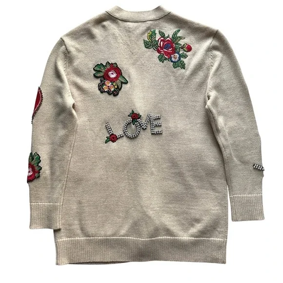 Alice + Olivia Bradford Embellished Grandpa Cardigan Butterfly Hamsa LOVE XS - Picture 5 of 16